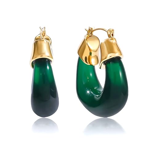 Chunky Hoop Earrings for Women, Lightweight Statement Daily Wear Gifts - color: green