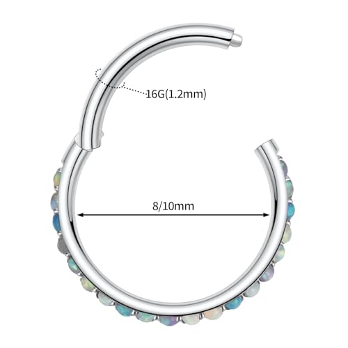 PEAKLINK 316L Surgical Steel Nose Ring Opal Nose Hoop Cartilage Earring Tragus Helix Conch Rook Daith Piercing Jewelry Lip Septum Piercing - color: Silver with Mix Color Opal