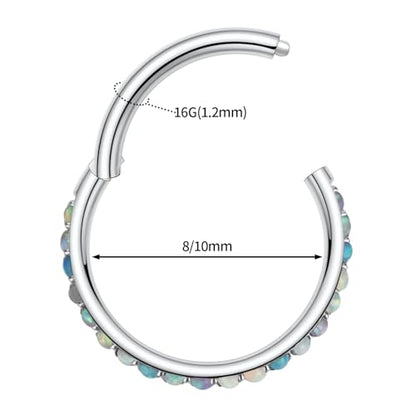 PEAKLINK 316L Surgical Steel Nose Ring Opal Nose Hoop Cartilage Earring Tragus Helix Conch Rook Daith Piercing Jewelry Lip Septum Piercing - color: Silver with Mix Color Opal