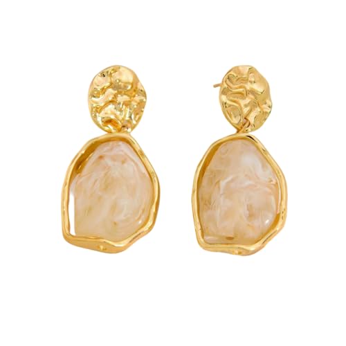 Irregular Crystal Dangle Earrings for Women Gold Textured Gemstone Earrings Geometric Acrylic Stud Earring Jewelry Gift - color: White