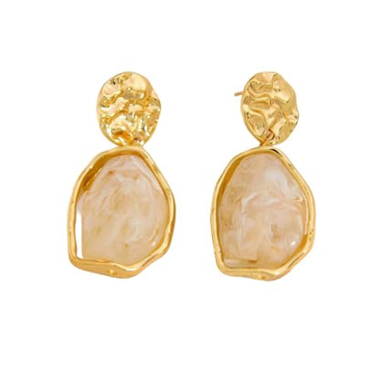Irregular Crystal Dangle Earrings for Women Gold Textured Gemstone Earrings Geometric Acrylic Stud Earring Jewelry Gift - color: White