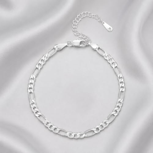 Silver Tone Figaro Anklet for Women, Adjustable Chain Ankle Bracelet, Chunky Link Foot Jewelry, Minimalist Layering Anklet for Summer Outfits, Beach, Vacation, Daily Wear