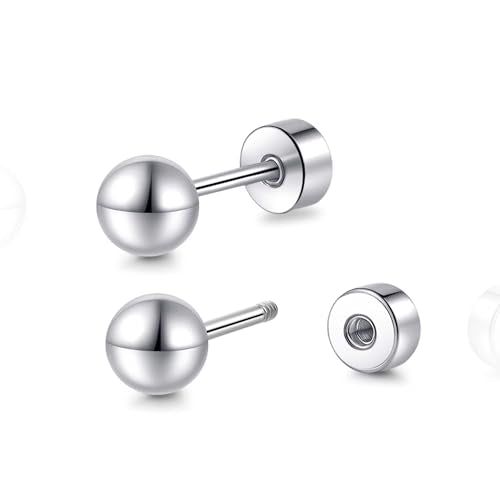 Limerencia Titanium Flatback Earrings Hypoallergenic Ball Earrings for Sensitive Ears Simple Classic 3mm-5mm Flat Stud Earring Perfect for Helix Tragus Cartilage Earlobe - color: Silver, size: 4MM