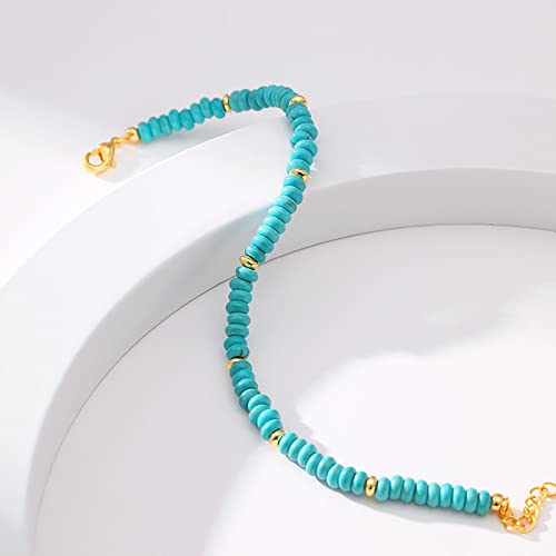 Dainty Gold Bracelets for Women, 18 Gold Plated Adjustable Evil Eye/Butterfly/Beaded/Pearl/Heart/Turquoise Handmade Bracelet for Women - style: Turquoise