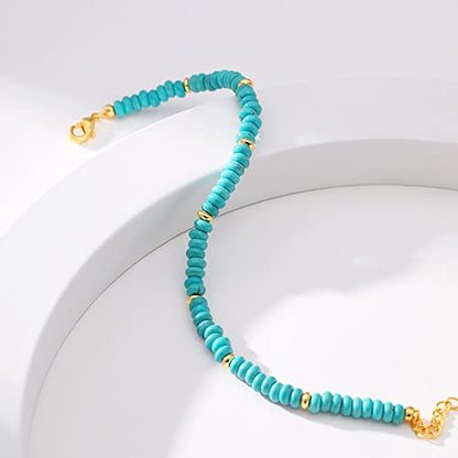 Dainty Gold Bracelets for Women, 18 Gold Plated Adjustable Evil Eye/Butterfly/Beaded/Pearl/Heart/Turquoise Handmade Bracelet for Women - style: Turquoise