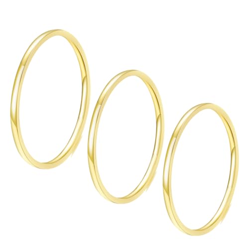 Women Stainless Steel Solitaire Stackable Ring Non Tarnish - color: 3 Gold, size: 9