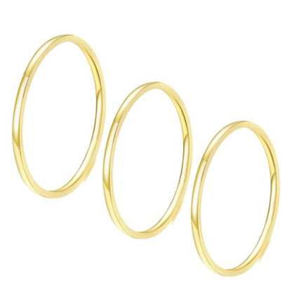Women Stainless Steel Solitaire Stackable Ring Non Tarnish - color: 3 Gold, size: 9