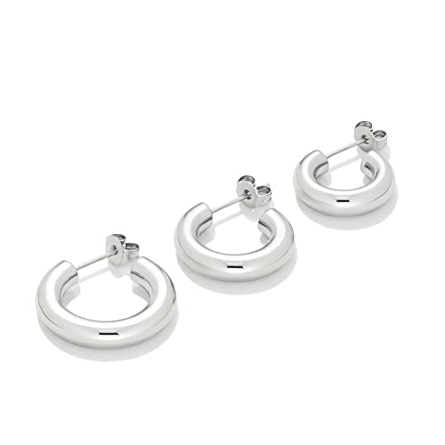 Amazon Essentials 14K Gold or Sterling Silver Plated Thick Tube Hoop Set - color: Silver
