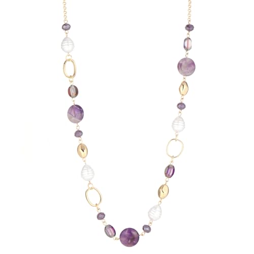 Long Gold Necklaces for Women Trendy Beaded Chain Necklace Chunky Costume Jewelry Gifts for Her - color: Amethyst