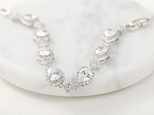 SWEETV Wedding Teardrop Bracelets for Brides Bridesmaids, Crystal Cubic Zirconia Bridal Bracelets for Women Prom - color: Silver