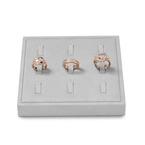 Microfiber 9 Slots Jewelry Ring Display Tray | Professional Display Props Ring Display Organizer Tray Gray - size: 5.52" x 5.52" x 0.78"