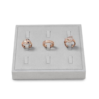 Microfiber 9 Slots Jewelry Ring Display Tray | Professional Display Props Ring Display Organizer Tray Gray - size: 5.52" x 5.52" x 0.78"
