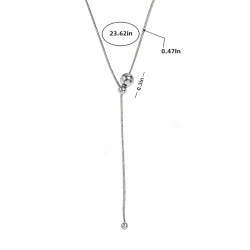 Lariat Necklaces for Women, Dainty Minimalist Knotted Rope Design Pendant Long Y Necklaces 18k Gold Plated Trendy Chain Jewelry - color: Silvery, style: Bead