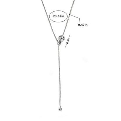 Lariat Necklaces for Women, Dainty Minimalist Knotted Rope Design Pendant Long Y Necklaces 18k Gold Plated Trendy Chain Jewelry - color: Silvery, style: Bead