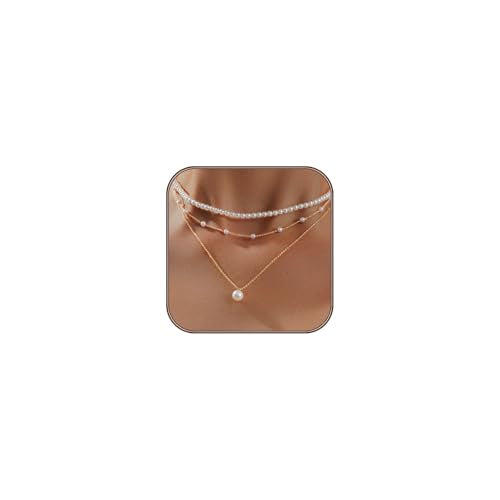 OGD Gold Pearl Necklace Set for Women 14K Plated Layered Daisy Choker Gift - color: 3PCS-Gold
