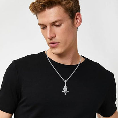 Sterling Silver Halloween Necklace Gothic Jewelry Gifts for Women Men - style: Hand Nail Cross
