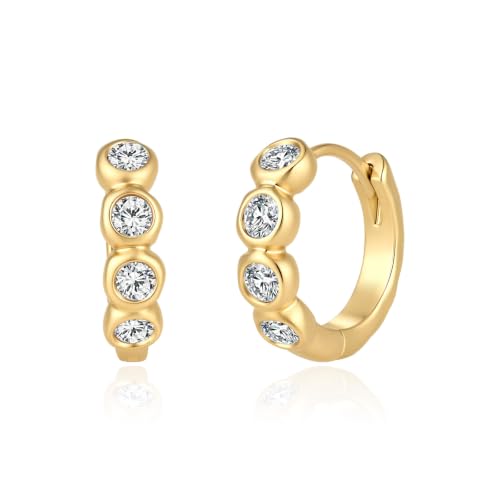ARSIS Bubble Huggie Hoop Earrings for Women with Cubic Zirconia, Platinum/18K Gold Plated Bezel Hoop Earrings with Opal, Hypoallergenic Lightweight Jewelry, Clear/Ruby/Emerald Green/Aqua/Sapphire/Pink - color: Crystal Clear-Gold