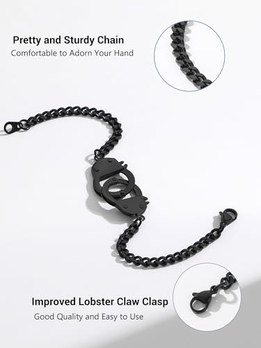 PROSTEEL Trendy Handcuffs Design/Customize Words Ankle Bracelet For Women, 316L Stainless Steel Anklets Silver/Gold/Black Tone, Hypoallergenic, Come with Box - style: B Black-Bracelet(7.5")