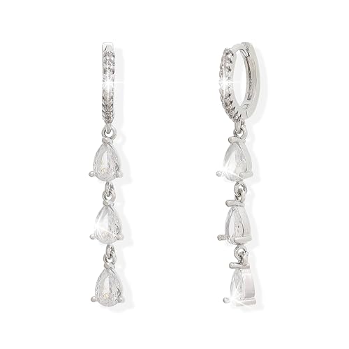 Sonateomber Gold Silver Small Hoop Dangle Earrings for Women, Trendy Dainty Rhinestone CZ Dangling Prom Wedding Leaf Flower Snowflake Butterfly Starfish Fashion Jewelry Gift - color: Silver Teardrop