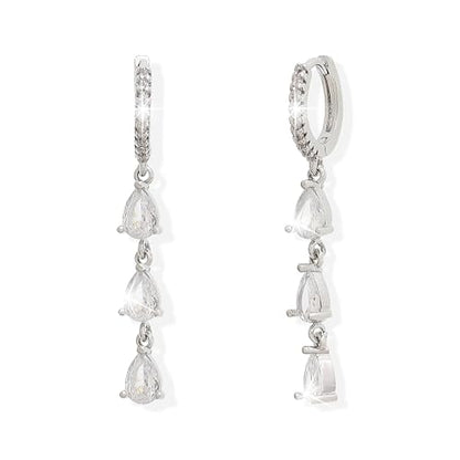 Sonateomber Gold Silver Small Hoop Dangle Earrings for Women, Trendy Dainty Rhinestone CZ Dangling Prom Wedding Leaf Flower Snowflake Butterfly Starfish Fashion Jewelry Gift - color: Silver Teardrop