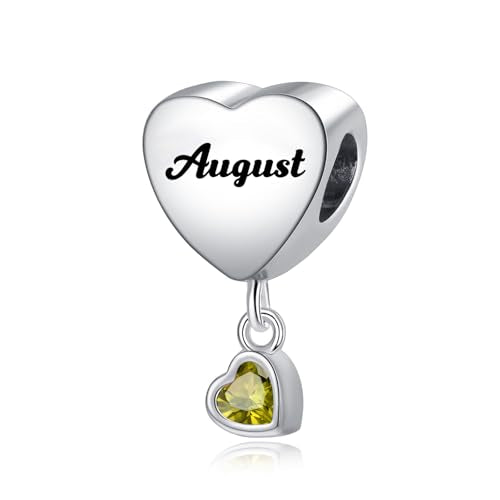 Birth Flower Heart Charm 12 Birthstone Bead for European Bracelet Necklace - style: August
