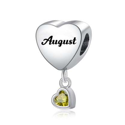 Birth Flower Heart Charm 12 Birthstone Bead for European Bracelet Necklace - style: August