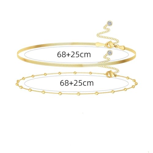 Waist Chains for Women 14K Gold Plated Adjustable Layered Belly Chain Dainty Cuban Waist Beads Body Chain Bikini Beach Jewelry Belts Gifts - color: Gold02