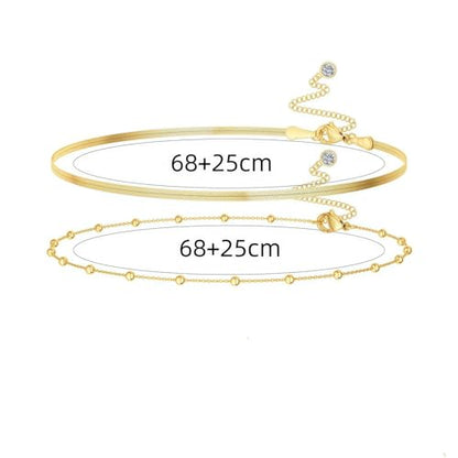 Waist Chains for Women 14K Gold Plated Adjustable Layered Belly Chain Dainty Cuban Waist Beads Body Chain Bikini Beach Jewelry Belts Gifts - color: Gold02