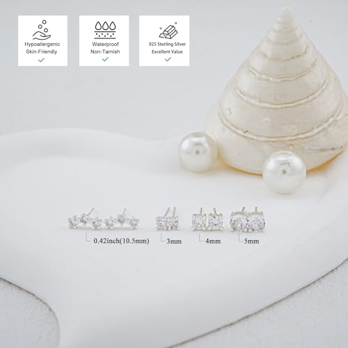 Stud Earring for Women, 14K Gold Silver Plated Hypoallergenic Studs Set | Trendy Cartilage Tragus Helix Clover Flower Earring Stack for Multiple Piercing, Dainty Cute Small Jewelry Gift, Non Tarnish - style: SL-CZ/Climbers A-4 Pairs