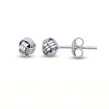 Solid 925 Sterling Silver 5mm Love Knot Stud Earrings | Gold Plated Classic Love Knot Twist | Hypoallergenic | Secure Friction Back Closure | High Polished Stud Earrings - color: Sterling Silver