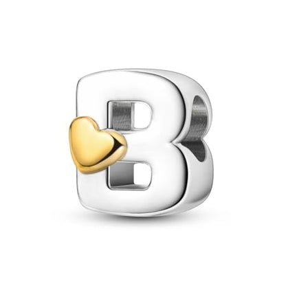 925 Sterling Silver Letter Charms A-Z for Bracelet Necklace Alphabet Bead | Heart letter A B C D G J charm initial gold Pendant beads Jewelry Gift for Women - color: Letter B