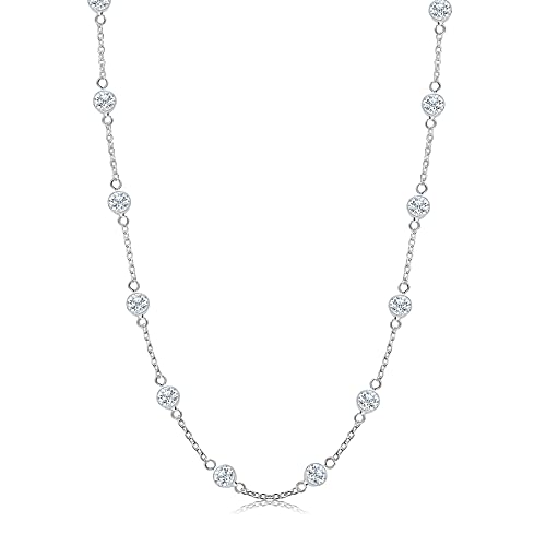 LeCalla 925 Sterling Silver CZ Station Necklace for Women | Italian Round Cubic Zirconia Station Chain Necklace (16, 18, 20, 24 Inches) - color: Sterling Silver, size: Length 24 Inches (Women's Opera Length)