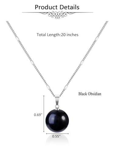 Jovivi Amethyst Obsidian Healing Crystals Ball Necklace for Women Men | 14mm Natural Stone Round Ball Bead Necklace Handmade Gemstone Pendant Protection Crystals Birthstone Jewelry - color: Black Obsidian