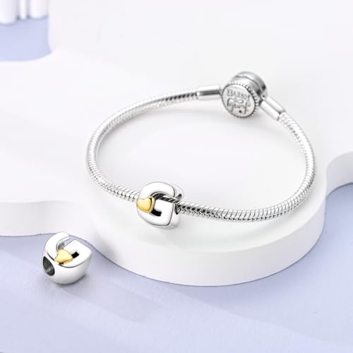 925 Sterling Silver Letter Charms A-Z for Bracelet Necklace Alphabet Bead | Heart letter A B C D G J charm initial gold Pendant beads Jewelry Gift for Women - color: Letter G