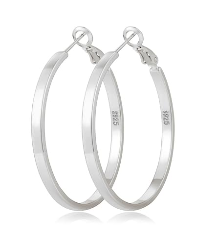 Lightweight 925 Sterling Silver Post Hoop Earrings for Women | 3mm Wide Hypoallergenic Thin Large Hoop Earrings for Women Gift 30/40/50/60mm - size: 30mm Silver