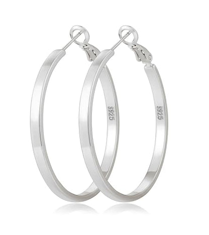 Lightweight 925 Sterling Silver Post Hoop Earrings for Women | 3mm Wide Hypoallergenic Thin Large Hoop Earrings for Women Gift 30/40/50/60mm - size: 40mm Silver
