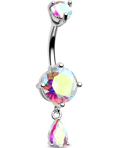 Belly Button Ring Dangle Belly Rings 316L Surgical Steel Belly Button Piercing Jewelry Teardrop Navel Ring for Women - color: Silver-ABCZ-10mm