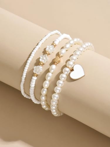 Bracelets for Women Trendy Pearl Anklets Bracelet Summer Beach Accessorie Boho Vacation Jewelry Waterproof - color: White-Bracelet
