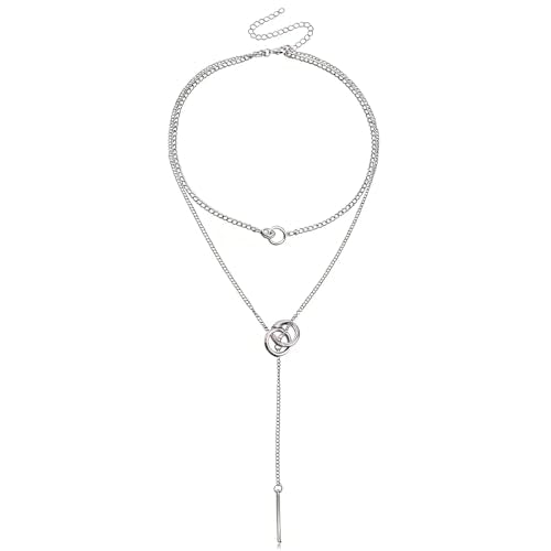 Gold Necklaces for Women Gold Plated Layered Lariat Necklaces Dainty Long Chain Y Pendant Necklaces Wedding Prom Fashion Jewelry Accessary - color: Silver