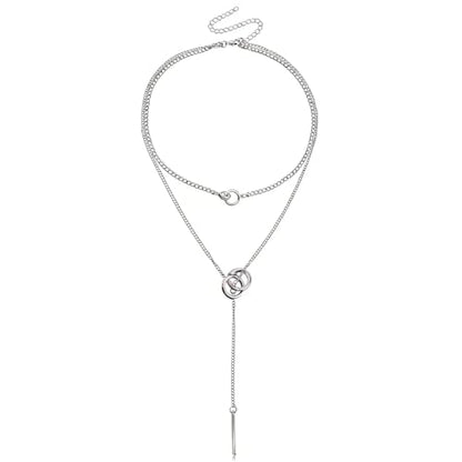 Gold Necklaces for Women Gold Plated Layered Lariat Necklaces Dainty Long Chain Y Pendant Necklaces Wedding Prom Fashion Jewelry Accessary - color: Silver
