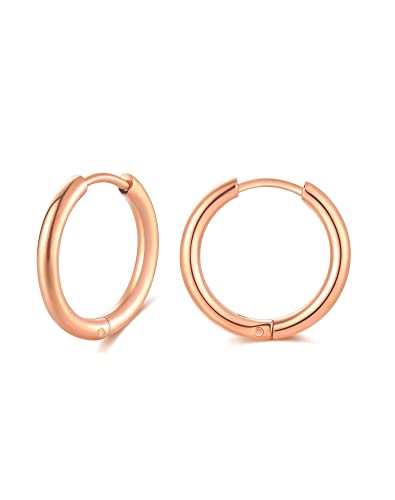 316L Surgical Stainless Steel Huggie Hoop Earrings 6mm 8mm 10mm 11mm 12mm 14mm Hypoallergenic Earrings Hoop Cartilage Helix Lobes Hinged Sleeper Earrings For Men Women - style: B04: 8mm Rose Gold(THK 2.0mm)