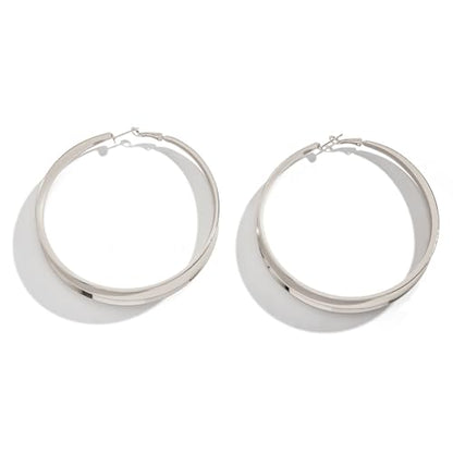 Hoop Earrings for Women Wide Hoop Earrings Large Big Flat Huggie Hoops Earrings Trendy Chunky Hoops Earrings Statement Earrings Jewelry for Women - color: 80mm-Silver