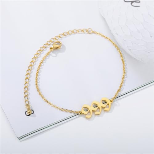 PAURO Women's Angel Number Bracelet Ankle Anklet Chain Adjustable | Stainless Steel, Minimalist Numerology Spiritual Statement Jewelry Gift - color: Gold 999, 5.5+2.8inch