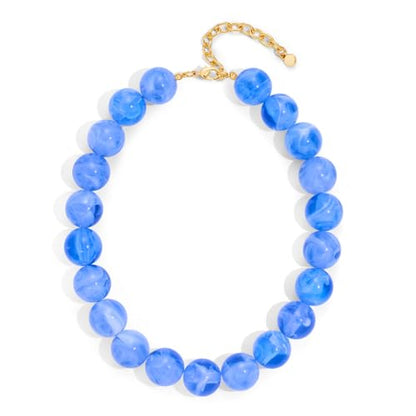 Chunky Beaded Necklaces for Women Statement Necklace | Bold Chunky Choker, Large Resin Beads, Adjustable Necklace, Boho Trendy Summer Beach Holiday Jewelry - color: Blue-01