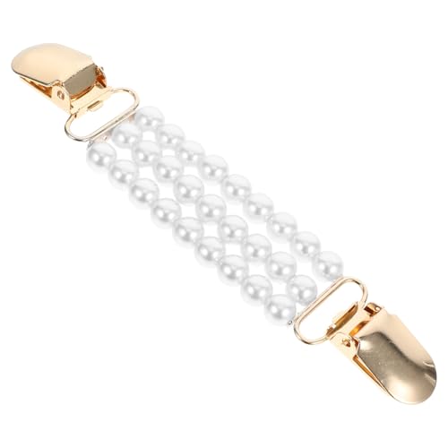 Generic Faux Pearl Sweater Clips with Chain for Women Shawls and Cardigans, Elegant Privacy Protection and Versatile Use, for Daily Wear and Parties, White Metal Design