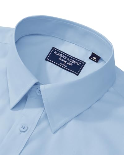 Alimens & Gentle Men's Dress Shirt Regular Fit Stretch Stain Shield Long Sleeve Solid Business Wedding Button Down Shirts - color: Light Blue, size: 3X-Large