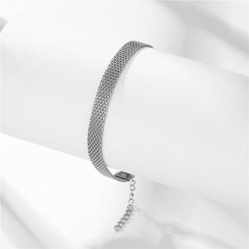 kelistom 925 Sterling Silver Bracelets for Women Teens, Love Heart Charm Chain Bracelet Bangle Fashion Jewelry Gifts - color: knit mesh-white