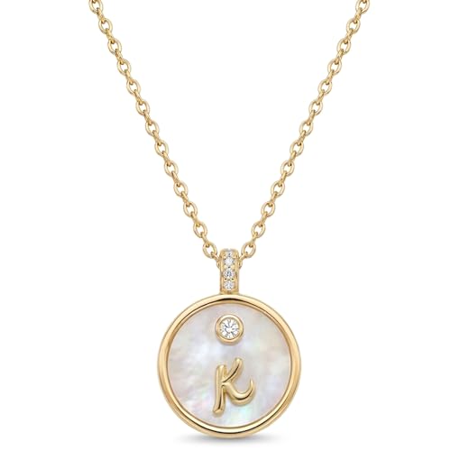 Initial Necklaces for Women Mother of Pearl Gold Letter Necklace Pendant - color: Letter K