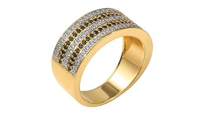 Hexa Wide Band Statement Ring, Fashion Rings for Women, Elegant Gold Jewelry Accessories,Perfect for Party & Date Night, Hypoallergenic & Durable - color: Gold Black