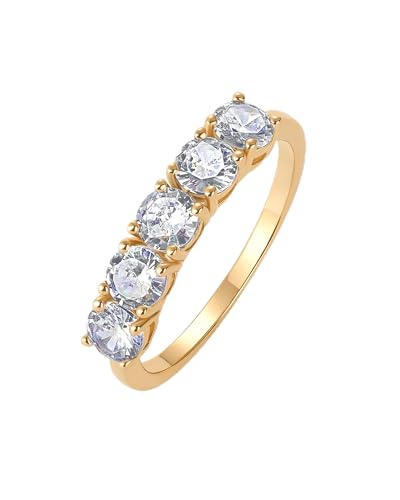 PAVOI 14K Gold Plated Premium Cubic Zirconia Engagement Ring for Women | Promise Eternity Ring Jewelry - color: Yellow Gold, size: 9